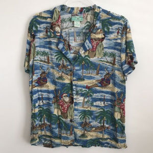 Reyn Spooner Hawaiian Santa Clause Moose Shirt Top